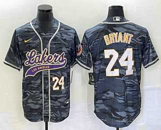Men%27s Los Angeles Lakers #24 Kobe Bryant Black Camo With Patch Cool Base Stitched Baseball Jersey